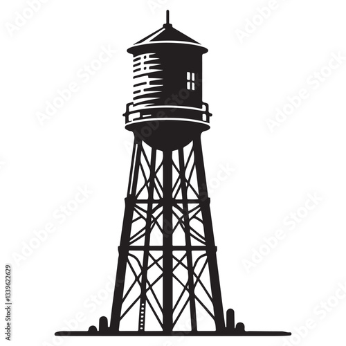 Vintage Water Tower Silhouette with Window Historic Structure Illustration