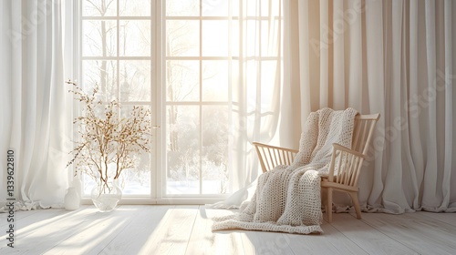 Minimalist White Room with Cozy Winter Vibes and Natural Light