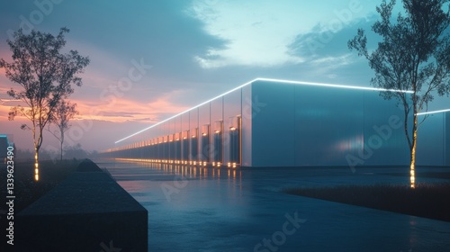 A futuristic energy storage facility with advanced cleaner technology battery systems