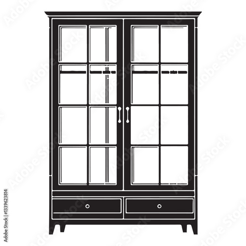 Silhouette of a classic china cabinet for display storage interior