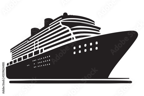 Luxury Cruise Ship Vector Silhouette Illustration For Travel Adventures