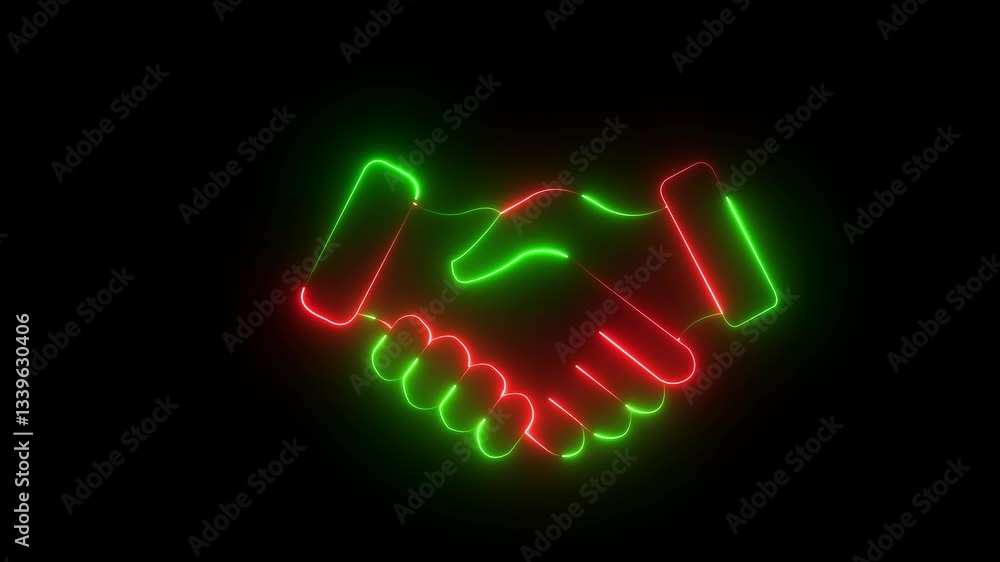 glowing neon Handshake icon animation with black background. business handshake animation. Glowing neon Symbol of handshake, agreement contract concept. Neon light animation concept icon check hand, glowing neon Handshake icon animation with black background. business handshake animation. Glowing neon Symbol of handshake, agreement contract concept. Neon light animation concept icon check hand,