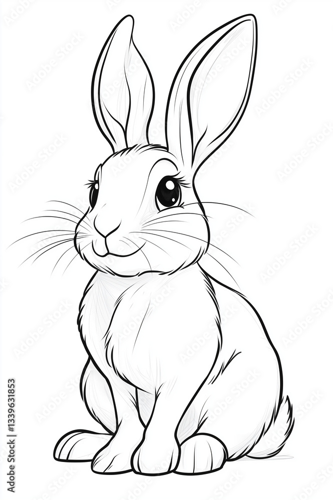 Obraz premium Cartoon rabbit drawn in black and white coloring book