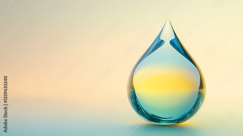 A glossy, translucent blue and green droplet-shaped object with a smooth yellow cap against a light gradient background. Translucent Caps. Illustration A glossy, translucent blue and green droplet-shaped object with a smooth yellow cap against a light gradient background. Translucent Caps. Illustration