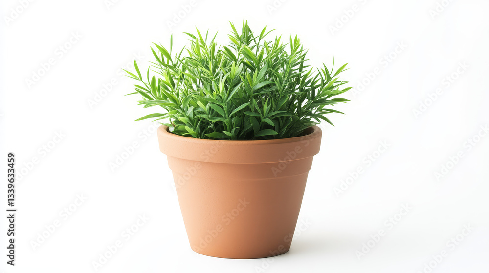 Fototapeta premium . The natural, earthy tone of the pot contrasts beautifully with the vibrant greenery, bringing a sense of calm and tranquility to any space
