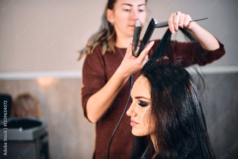Fototapeta premium Hair Styling in Progress - A Glamorous Transformation