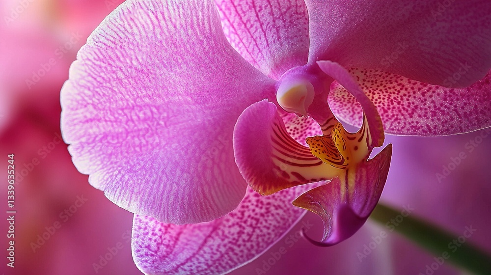 A pink flower with surrounding foliage and a hazy background