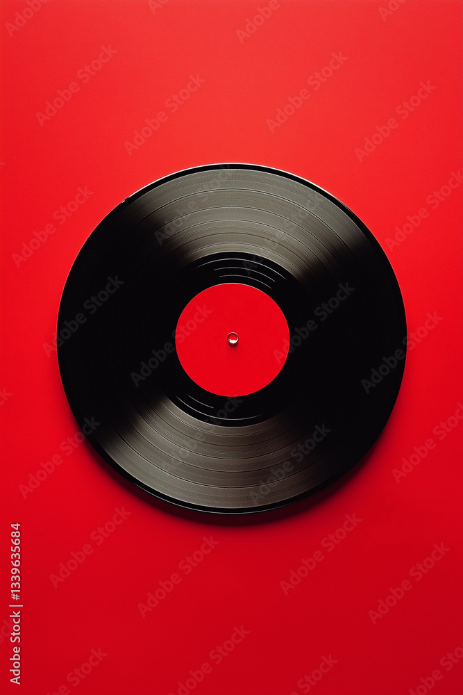 Obraz premium Vintage vinyl record on a solid red background