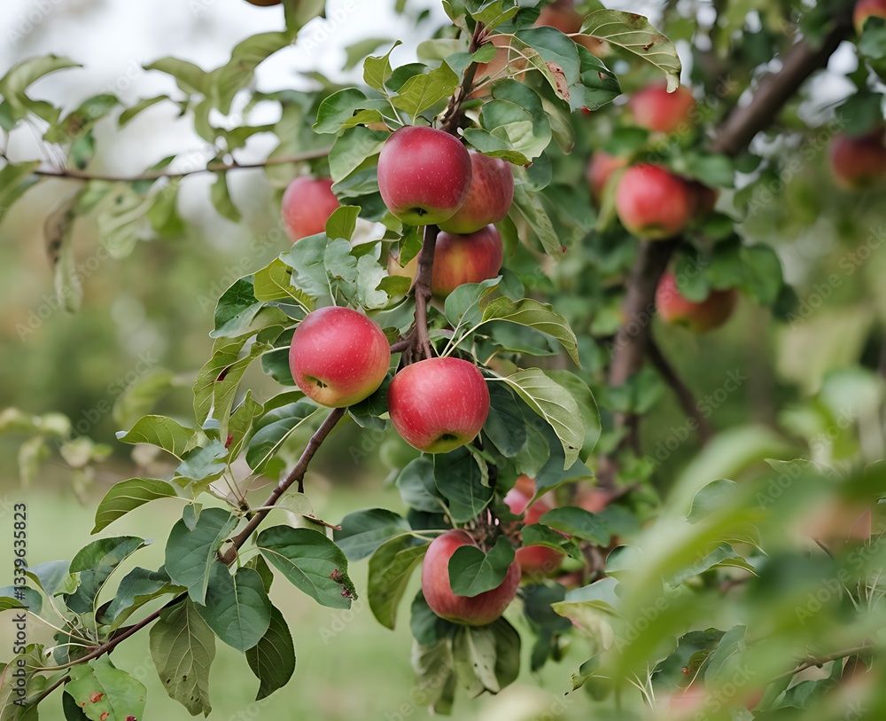 Fresh apples hanging from apple tree isolated on white background Fresh apples hanging from apple tree isolated on white background
