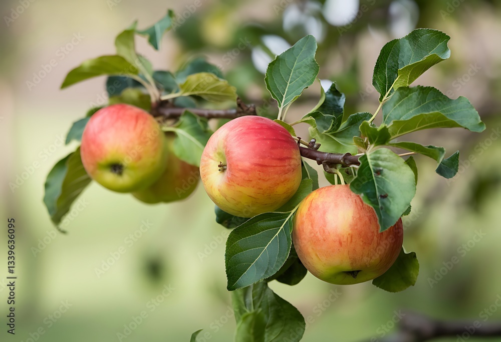 Fresh apples hanging from tree branches isolated on white background Fresh apples hanging from tree branches isolated on white background
