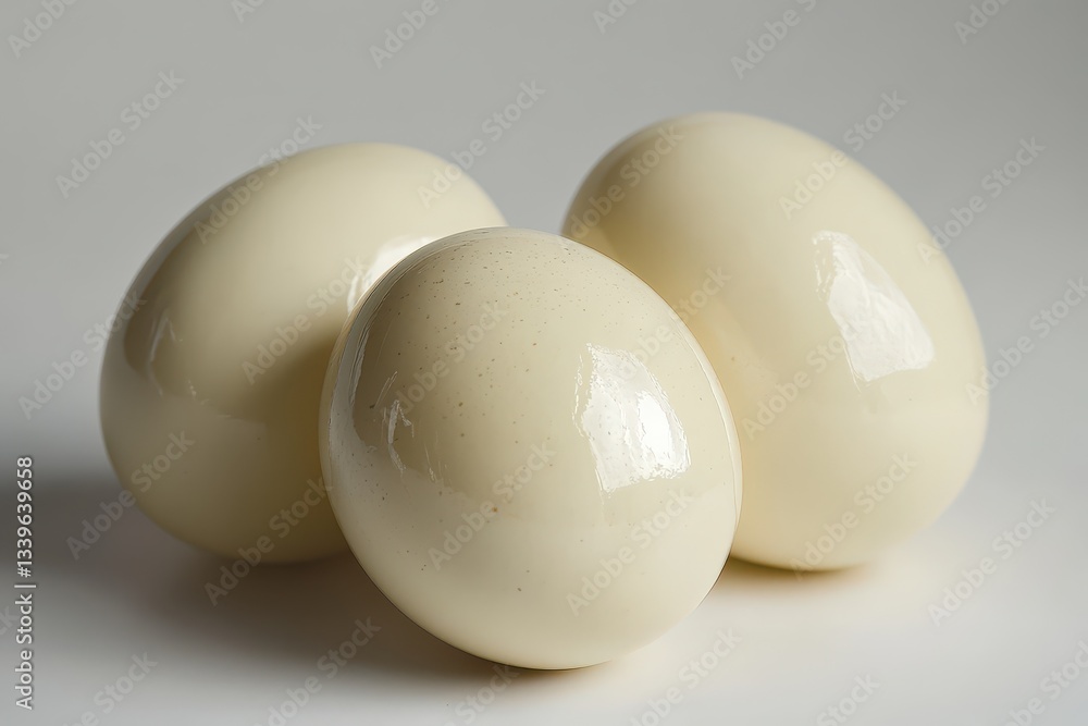 Large white eggs arranged on a clean surface Large white eggs arranged on a clean surface