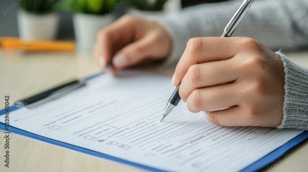 Woman Filling Out Application Form Woman Filling Out Application Form