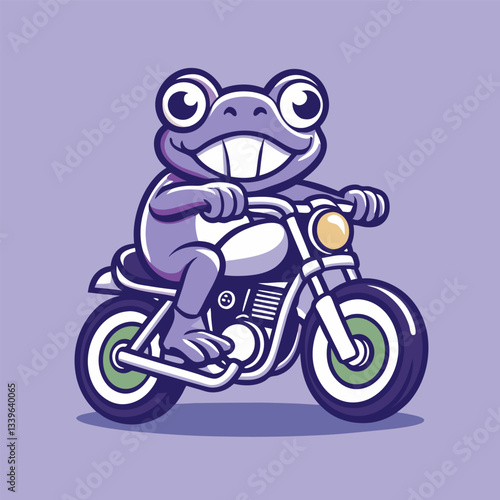 Energetic Frog Mascot on a Motorcycle with Bold Logo Design