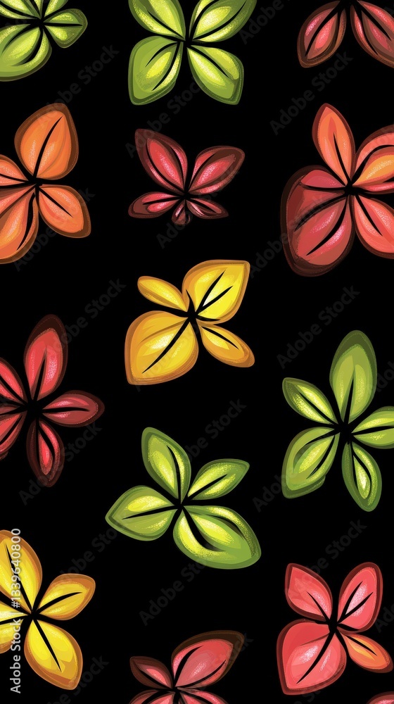 Obraz premium Colorful Vibrant Leaves Pattern Design for Textile or Wallpaper