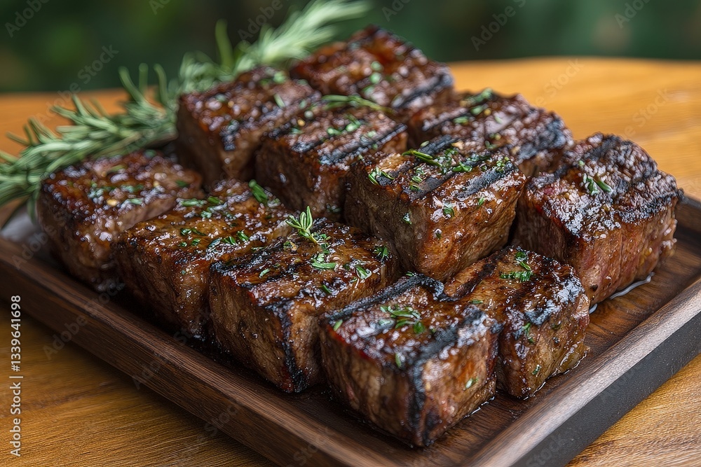 Juicy Beef Chunks Grilled Over an Open Flame, Showcasing Perfect Charred Texture at a Backyard Barbecue Gathering Juicy Beef Chunks Grilled Over an Open Flame, Showcasing Perfect Charred Texture at a Backyard Barbecue Gathering