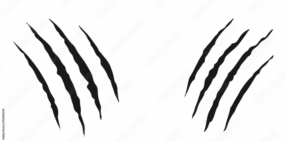 Black claws animal scratch, Torn paper, Cat claws trace. Set of cruel animal scratches horror and grunge concept in silhouette. Cat tiger scratches signs. claw scratches, vector illustration 
