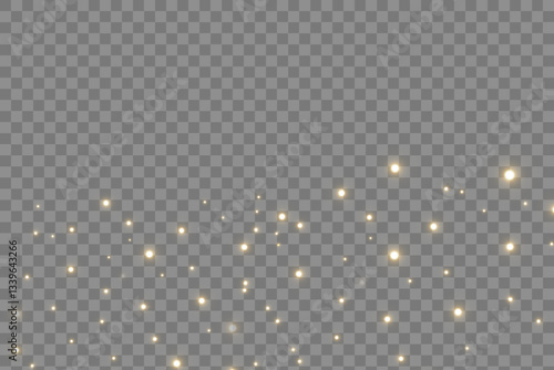Christmas background. Powder PNG. Magic shining gold dust. Fine, shiny dust bokeh particles fall off slightly. Fantastic shimmer effect. Vector illustrator.