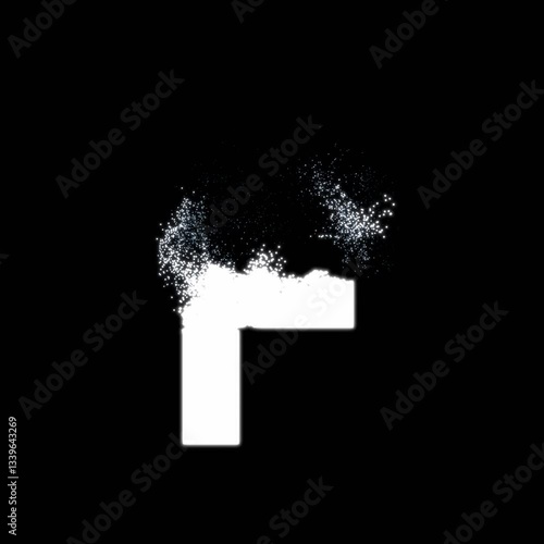 Dissolving Letter, Letter F dissolving into particles, disintegration effect