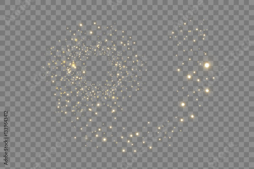 Christmas background. Powder PNG. Magic shining gold dust. Fine, shiny dust bokeh particles fall off slightly. Fantastic shimmer effect. Vector illustrator.