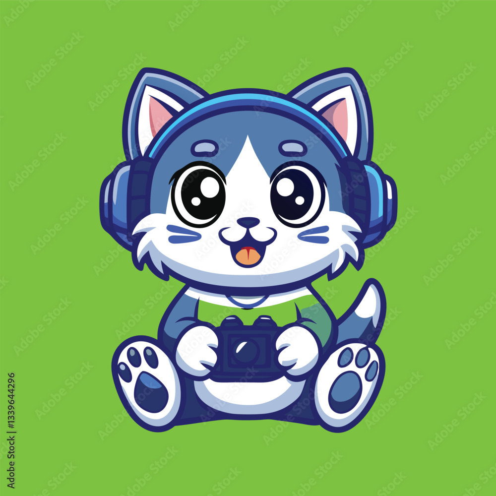 Amusing Vector Illustration of a Gaming Cat Character EPS 10 Amusing Vector Illustration of a Gaming Cat Character EPS 10