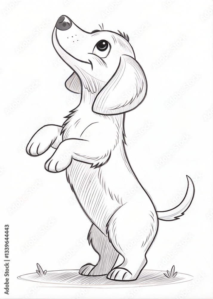 Fototapeta premium Simple Outline Dog Standing on Hind Legs - Coloring Page 