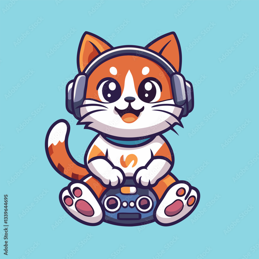 Obraz premium Vector Illustration of a Cool Gaming Cat Character with Headphones