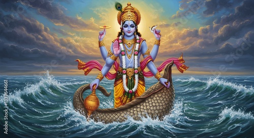 Lord Vishnu Standing on Sheshnag – The Preserver of the Universe

