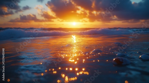 Sunrise over ocean waves