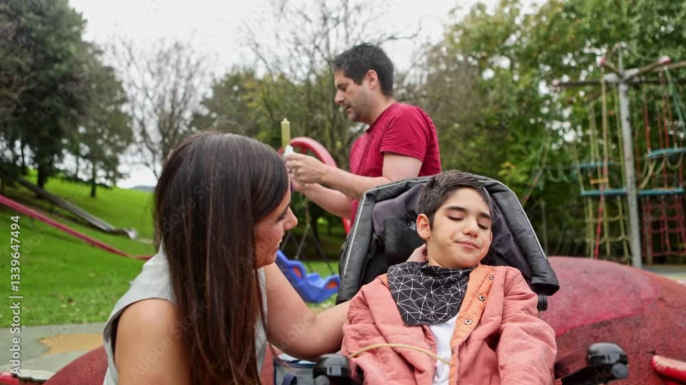 Parents using enteral feeding syringe for son with cerebral palsy Parents using enteral feeding syringe for son with cerebral palsy