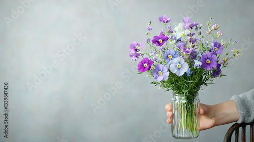 Wallpaper Mural   A person holding a glass vase with purple and white flowers in it and another person holding the same vase with purple and white flowers Torontodigital.ca