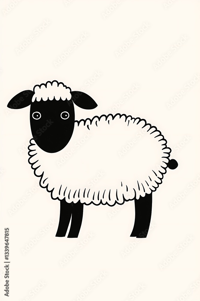Playful sheep drawing, minimal with half white fill Playful sheep drawing, minimal with half white fill