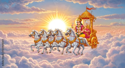 Surya Dev Riding His Chariot Across the Sky


