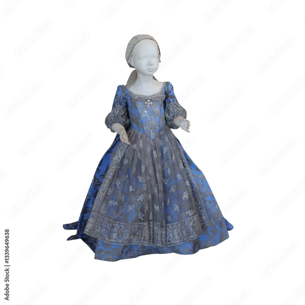 Obraz premium Mannequin wearing an antique blue dress with transparent background