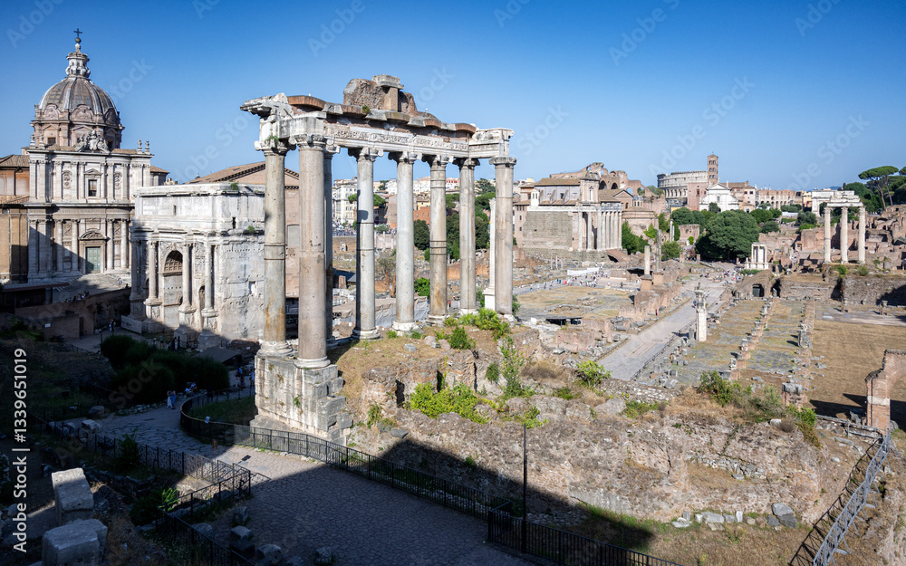 Naklejka premium View of the Colosseum and the Imperial Forums of Rome
