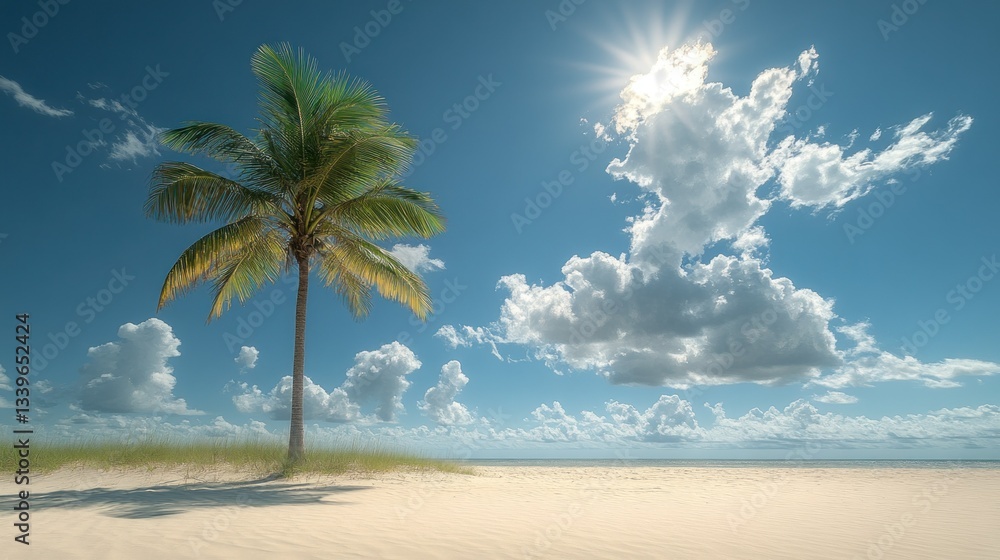 Fototapeta premium Tropical beach scene with palm tree