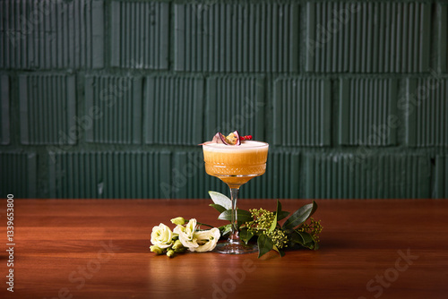 Elegant Passion Fruit Cocktail with Floral Accents