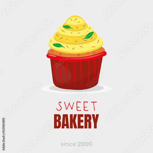 Sweet food. Baking, Cupcakes, Sweetness, Cream, Sprinkles, petals, Shortcrust pastry. basket, shape, cup, Dessert vector illustration design