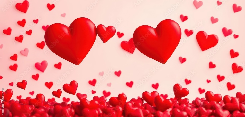 Romantic red heart-shaped background with scattered smaller hearts, background, hearts background Romantic red heart-shaped background with scattered smaller hearts, background, hearts background