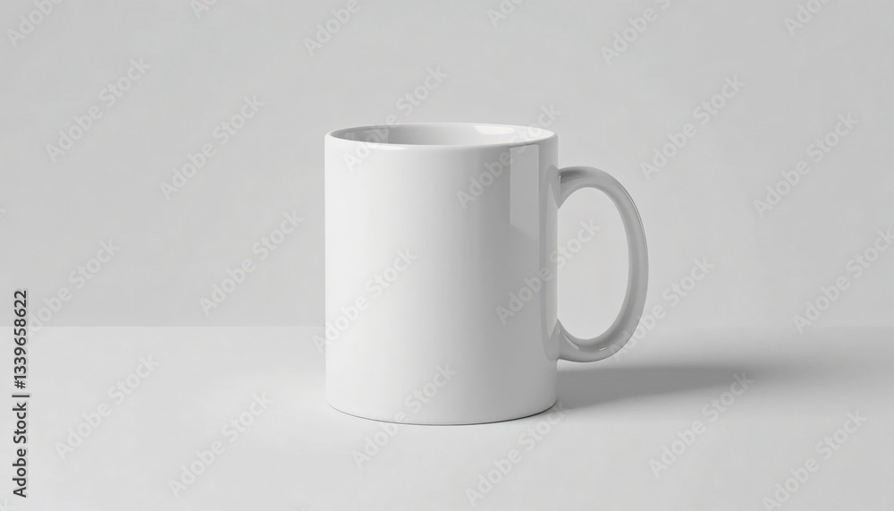 Fototapeta premium White ceramic mug mockup on neutral background for branding, merchandise design, promotional products and corporate gift presentation