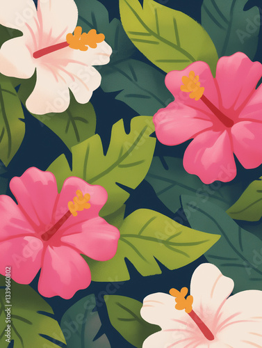 Vibrant Tropical Hibiscus Pattern