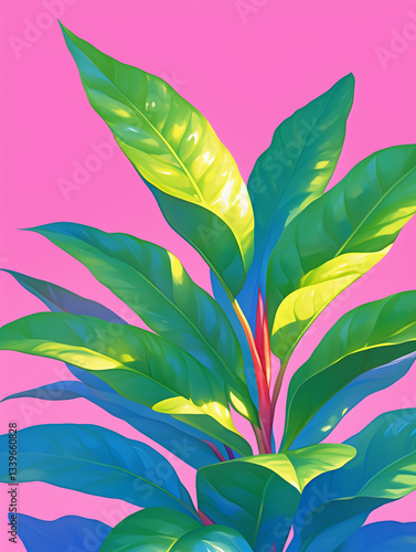Vibrant Green Plant Against Pink Background