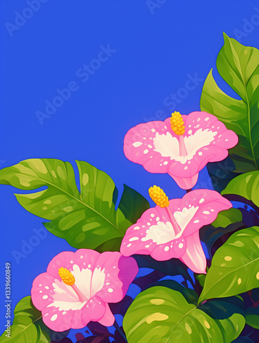 Vibrant Pink Hibiscus Flowers Against Blue Sky