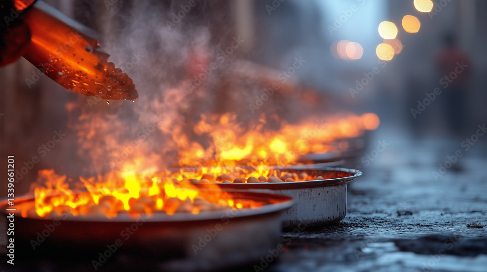 Fototapeta premium Street Vendor Cooking with Open Flames