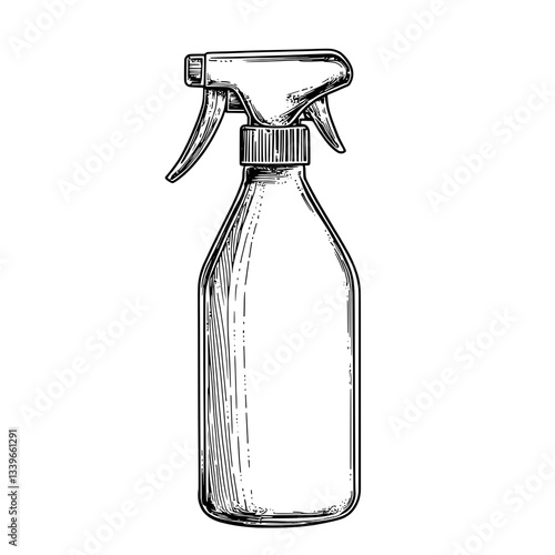 Engraved illustration of a vintage spray bottle showcases intricate hand-drawn design perfect for tattoo enthusiasts and art lovers