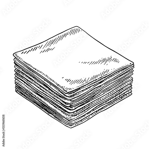 Detailed engraving of folded cloth showcasing premium hand-drawn design with a vintage charm in black and white