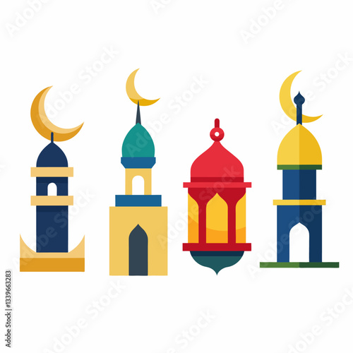 Mosque minaret illustration bundle vector design