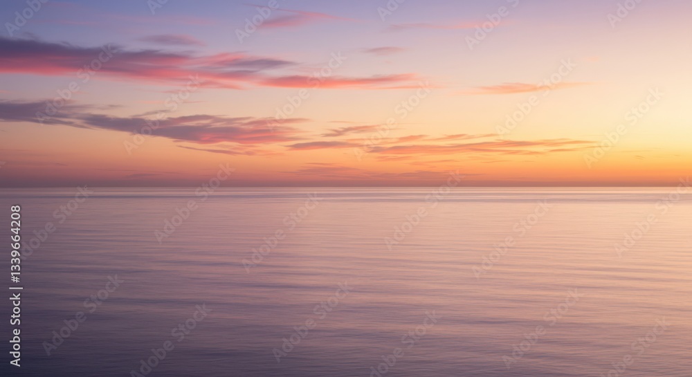 Obraz premium Calm Ocean at Sunset with Soft Pastel Clouds and Water