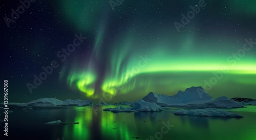 Wallpaper Mural Captivating Aurora Borealis Reflection Over Arctic Water with Icebergs Torontodigital.ca
