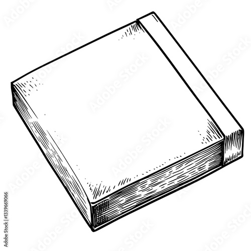 Vintage engraved illustration of a blank book design, showcasing hand-drawn details in black and white for creative projects