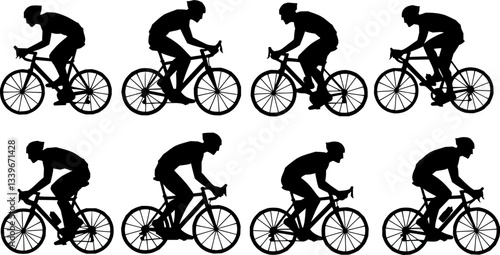 high quality race bicyclist silhouette - vector. Transparent background PNG, cutout
